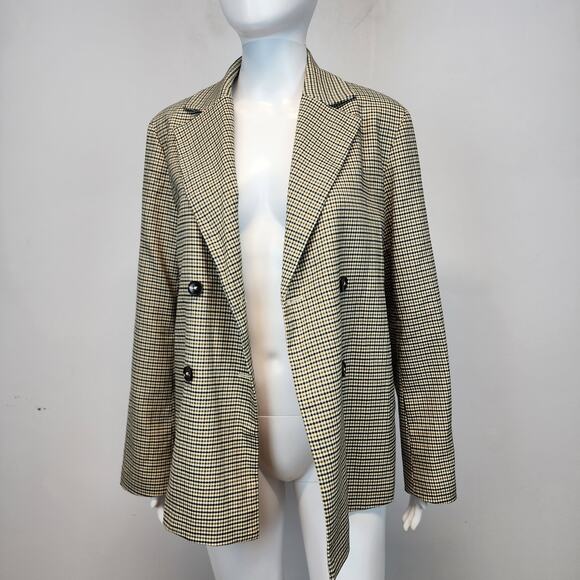 Mod Ref Checkered Blazer Lady Jacket Size S Beige Double Breast Boxy Academia - Picture 4 of 16